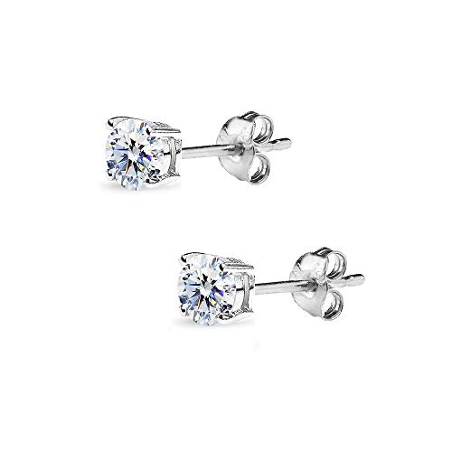 B. BRILLIANT Sterling Silver 4mm Round Solitaire AAA Cubic Zirconia Stud Earrings for Women Men - Image 2