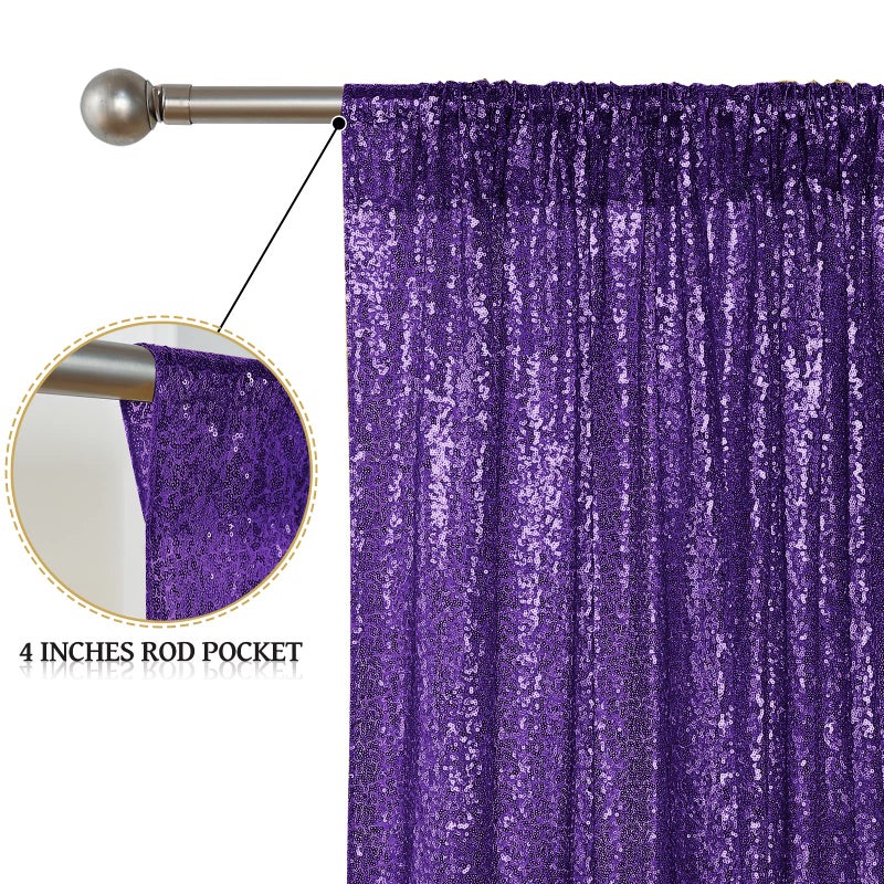 Sugargirl Purple Sequin Backdrop Curtain 2 Panels 2FTx8FT Glitter Purple Background Drapes Sparkle Photography Backdrop for Party Wedding Birthday Wall Decoration - Image 4
