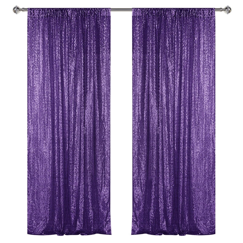 Sugargirl Purple Sequin Backdrop Curtain 2 Panels 2FTx8FT Glitter Purple Background Drapes Sparkle Photography Backdrop for Party Wedding Birthday Wall Decoration - Image 1