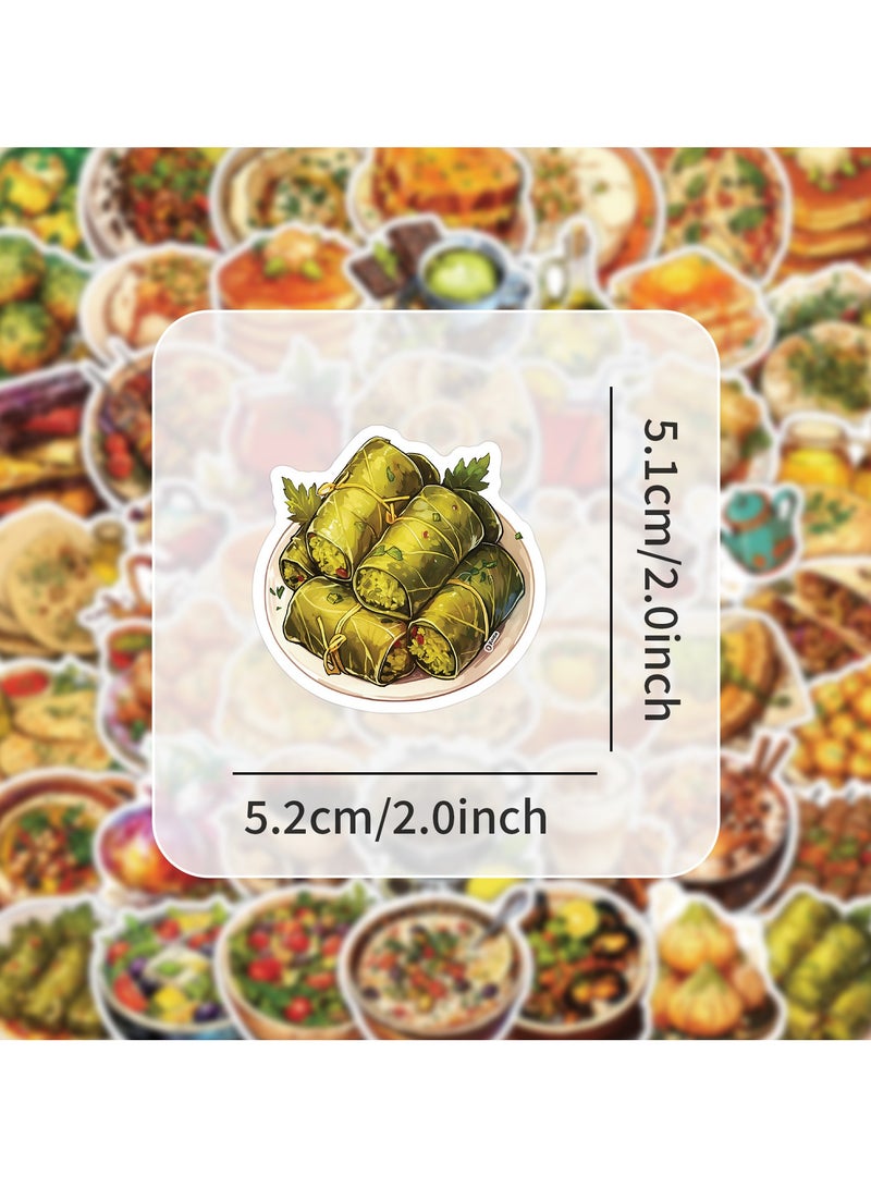 قوس قزح أورينبو ملصقات أطعمة من الشرق الأوسط لزجاجة المياه، 54 قطعة، ملصقات مقاومة للماء لمأكولات الشرق الأوسط الخاصة، ملصقات أطعمة لذيذة لسجلات القصاصات، ملصقات مقاومة للماء لأجهزة الكمبيوتر المحمول والكوب والهاتف ولوازم الحفلات - Image 3