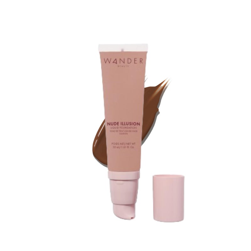 Wander Beauty Nude Illusion Liquid Foundation - Deep - Medium to Full Coverage Foundation - Natural Makeup with Vitamin E & Macadamia - Nude Skin Finish Blurs & Conceals - Travel-Friendly - 1.01 fl oz - Image 1