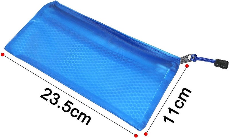 DAHSHA Mesh Zippered Stationery Pouches – Pack of 10 – Pencil, Pen, Travel Document Holder, Cosmetic Makeup Organizer Bags – 23.5 x 11 cm (Color May Vary) - Image 2
