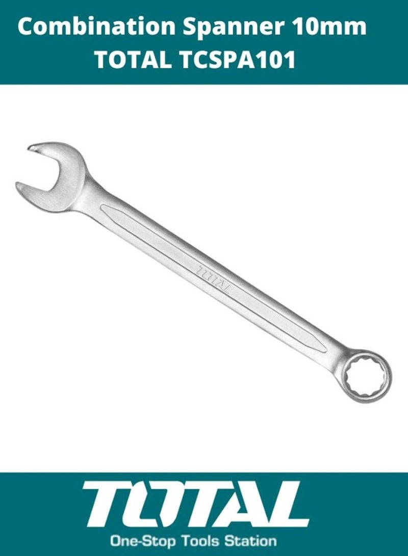 Total Industrial Double-Sided Combination Spanner, Size 10, Chrome Vanadium, Ring And Open End, 1 Piece - THT20112 - Image 1