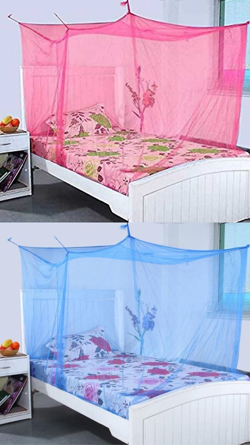 Neekshaa Combo Pack Mosquito Net for Single Bed Nylon Mosquito Net for Baby | Bedroom | Family_Size-6x3 FT_Color-Pink,Blue - Image 1