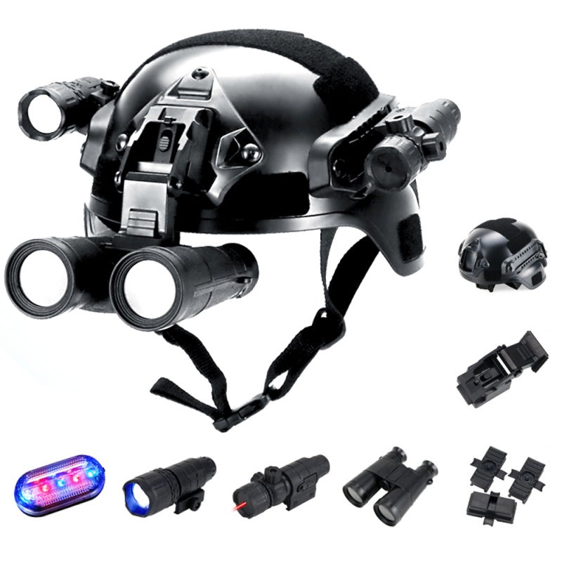 Airsoft Helmet Black Adjustable Fitting Belt Quick Release Buckle - Integrated 200M Telescope Infrared Targeting Fast Helmet with Flashlight for Paintball Nighttime Tactical Games - Image 1