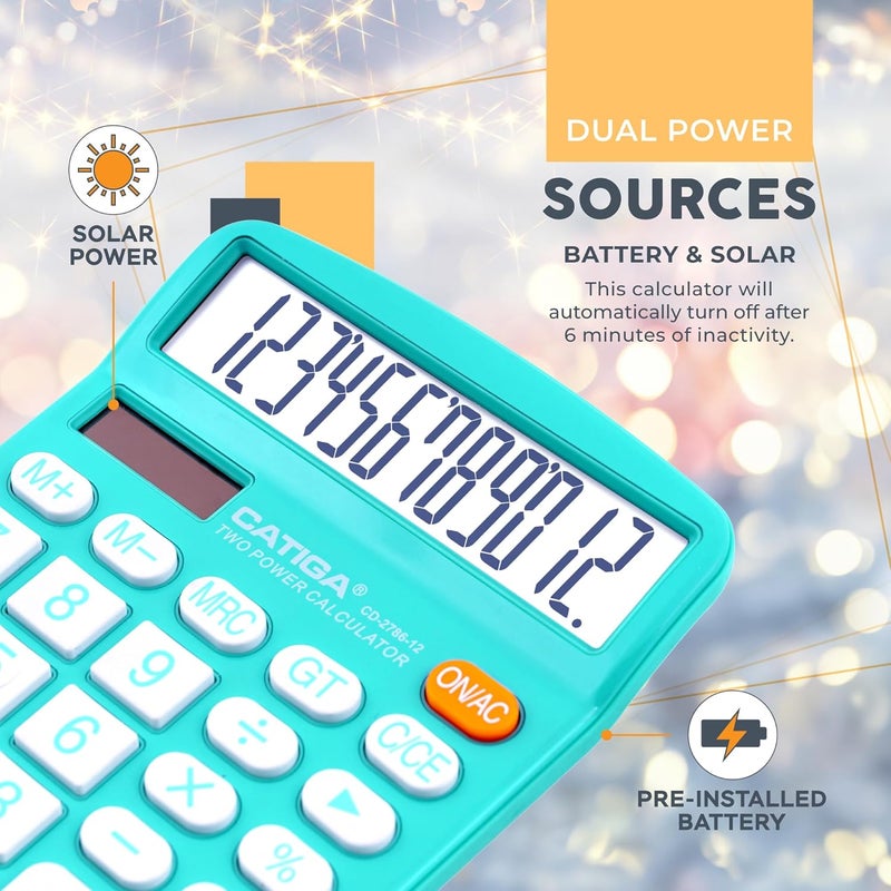 CATIGA Desktop Calculator 12 Digit with Large LCD Display and Sensitive Button, Solar and Battery Dual Power, Standard Function for Office, Home, School, CD-2786 - Image 5