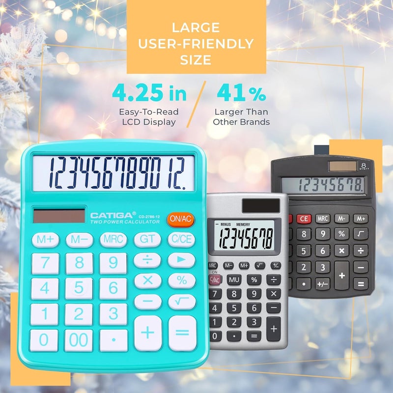 CATIGA Desktop Calculator 12 Digit with Large LCD Display and Sensitive Button, Solar and Battery Dual Power, Standard Function for Office, Home, School, CD-2786 - Image 3