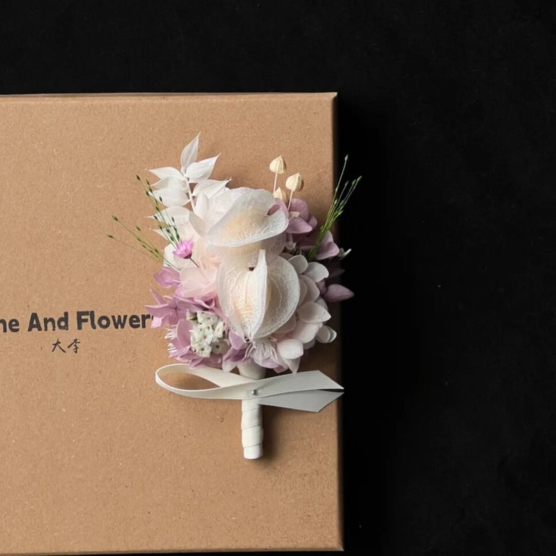 Preserved Flower Corsage & Wrist Bouquet - Pink Purple Hydrangea for Wedding