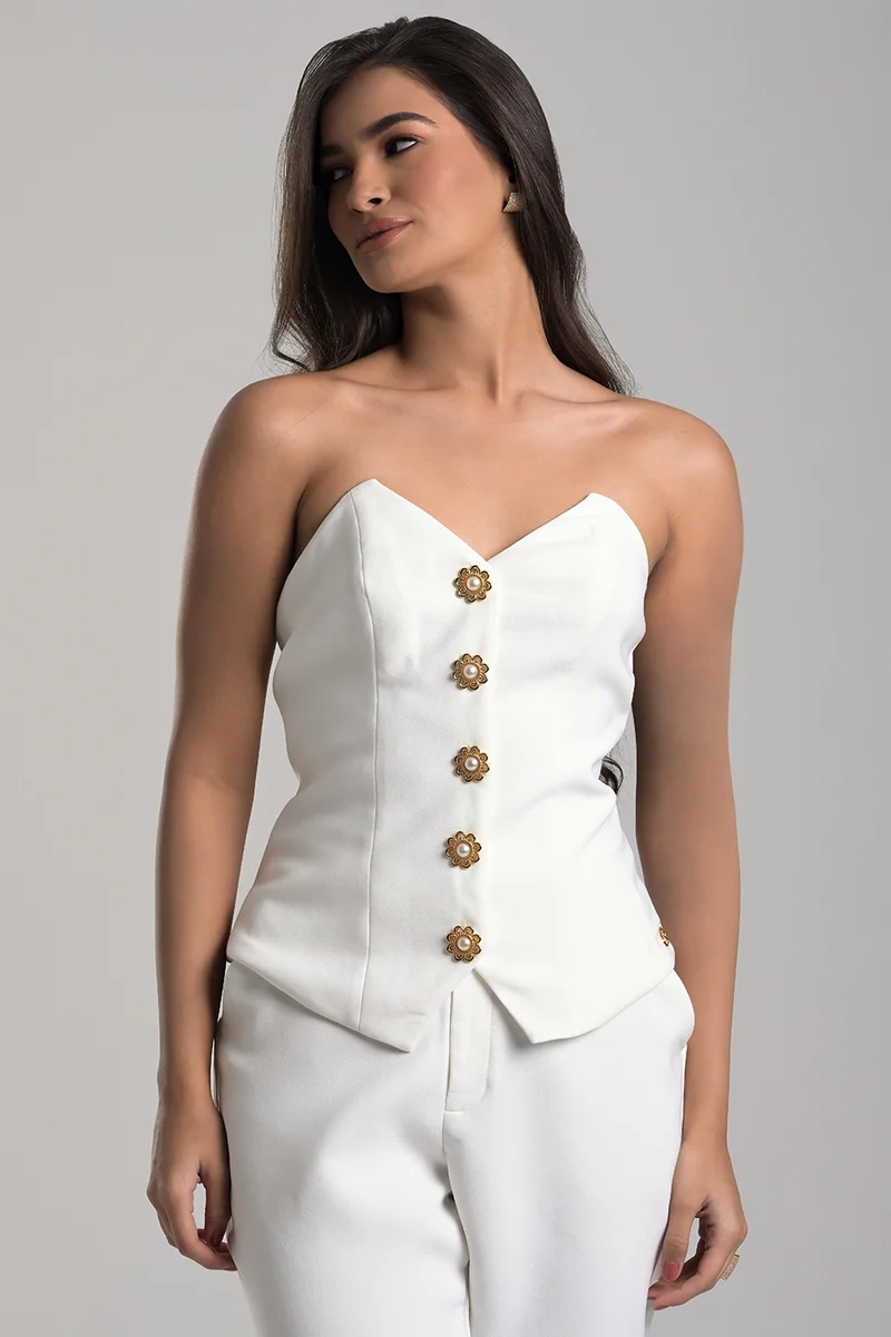 Off-White Strapless Tailored Blouse