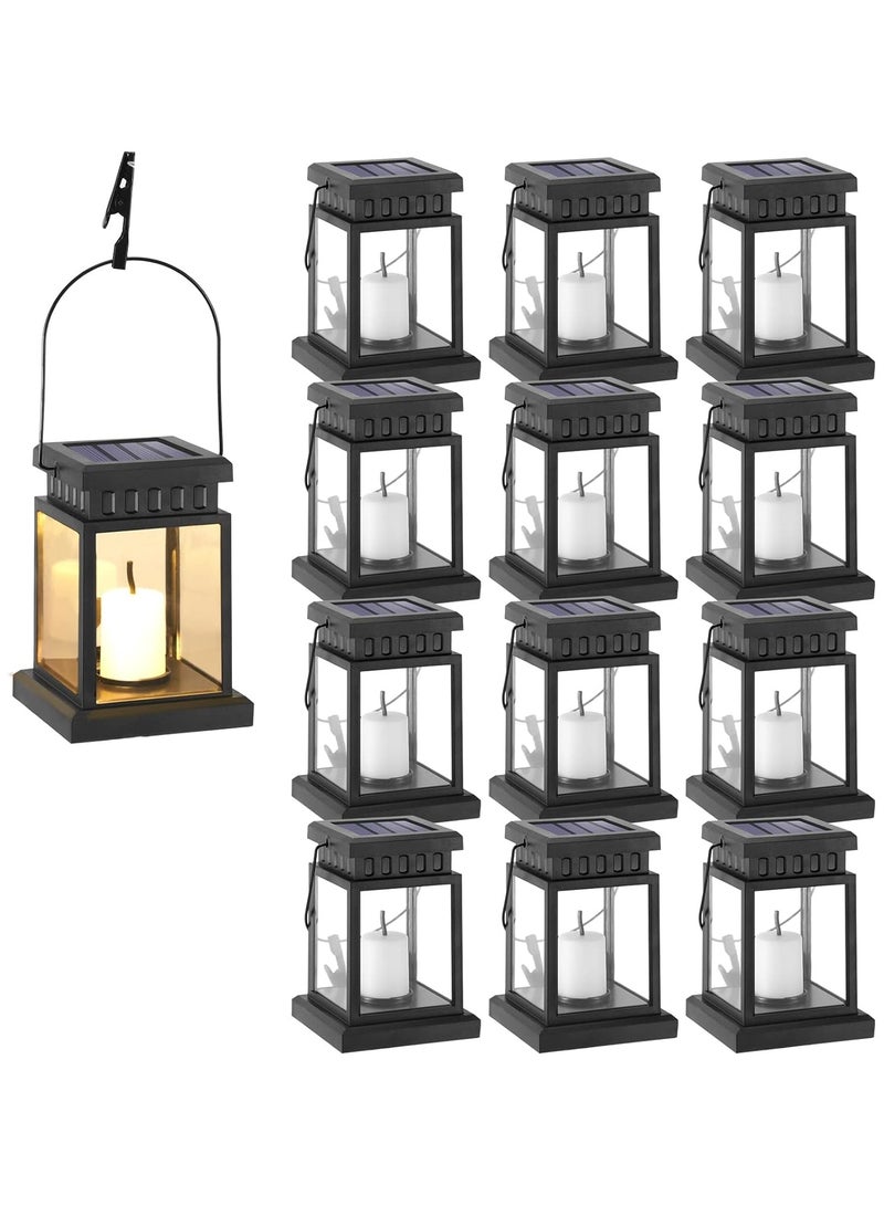Loquat 12pc Solar Lanterns Hanging Garden Outdoor Lights Waterproof Flickering Candle LED Lamp Solar Metal Hanging Lantern for Ramadan Garden Patio Pathway Party Decoration (Candle) - Image 1