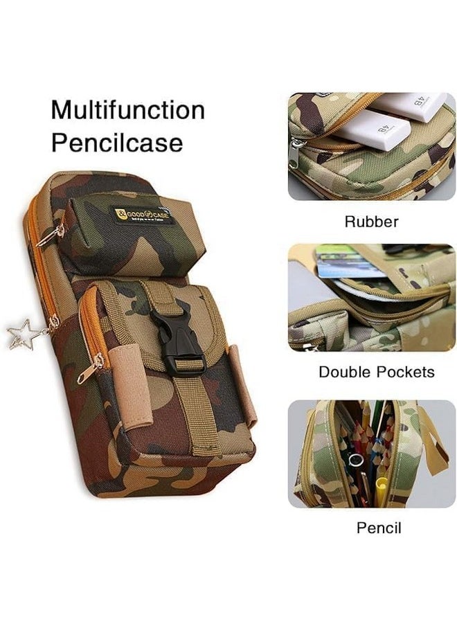 Sky Tech Sky Tech® Camouflage Pencil Case 5 Layer 3 Compartments Large Capacity Cute Zip Closure Aesthetic Design Stationery Holder Organizer Bag Multifunctional Pouch for School (Pack of 1)(Multi Color)  - Image 4