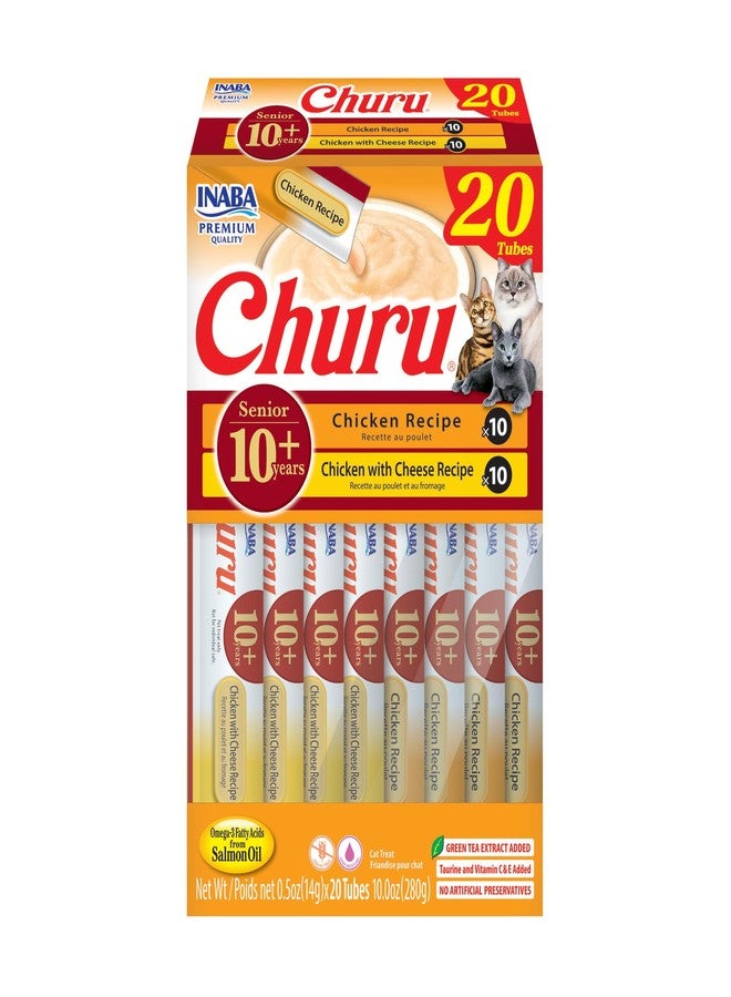 INABA Churu for Senior 10+, Creamy Lickable Cat Treats with Taurine, Vitamin E & C, 0.5 Ounces Each, 20 Tubes, Chicken Variety - Image 1