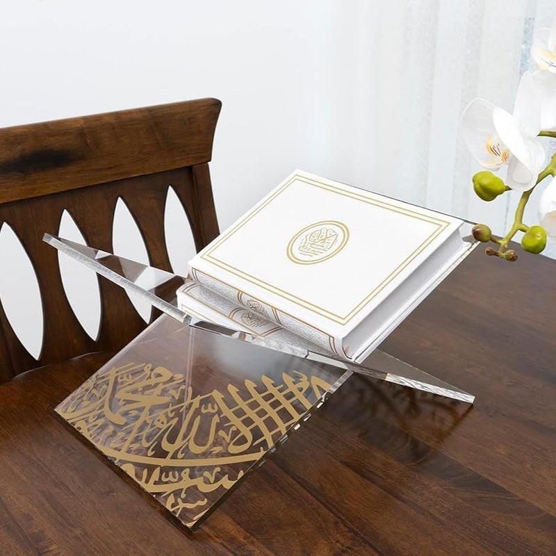 Al Raied ARS® Acrylic Book Stand - Transparent Rehal Stand with Arabic Golden Calligraphy - Image 3