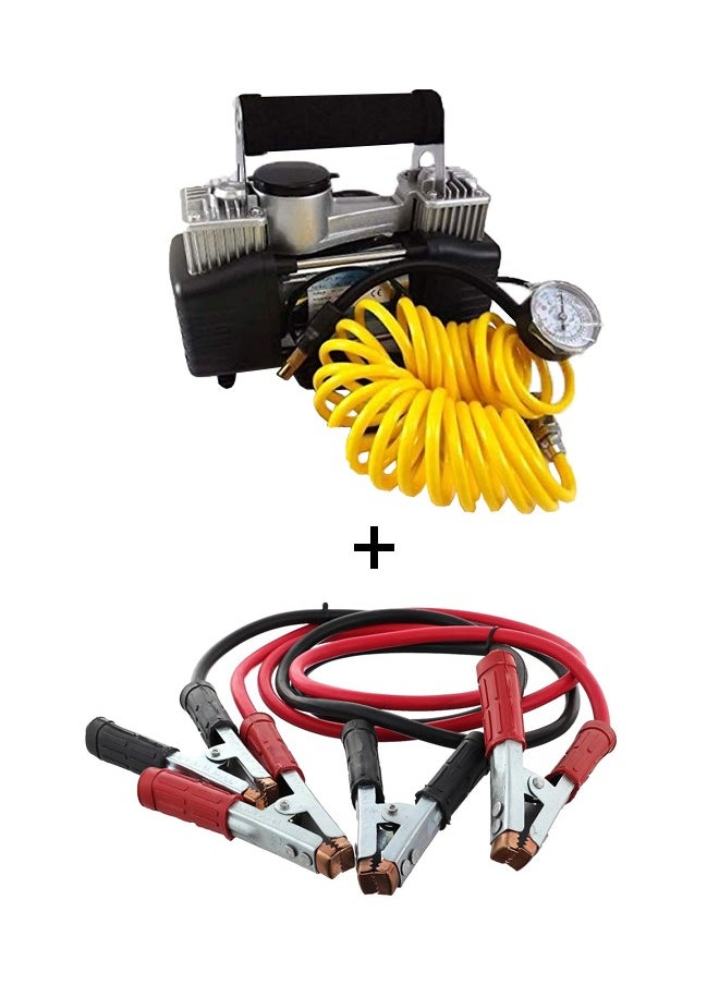 Bundle of Camel Double Cylinder Car air compressor and Battery Cable 2.5 Meters