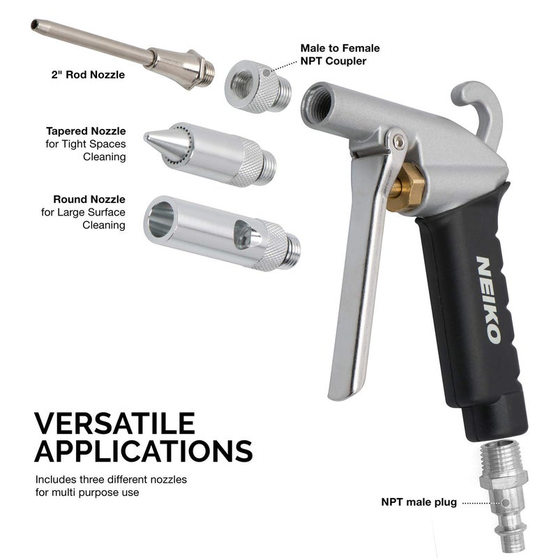 NEIKO 31121A High Flow Air Blow Gun | 3 Pc Pneumatic Air Nozzle | Dust Gun | Air Gun Compressor Accessories | Â¼â€ - Image 4