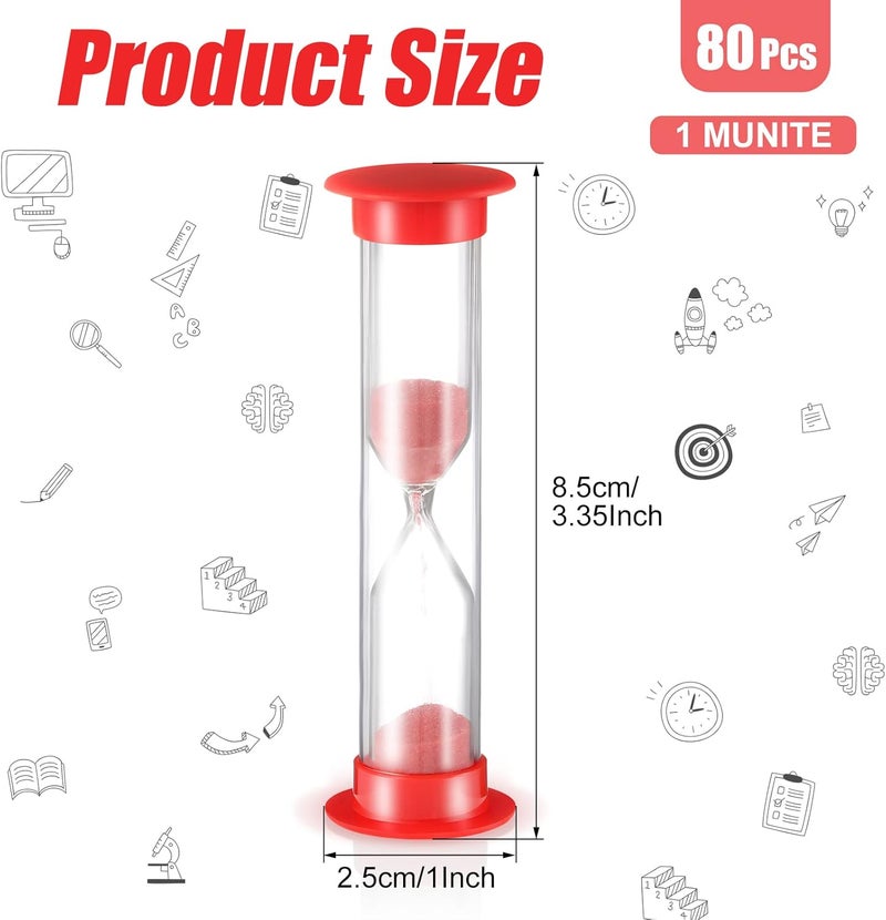 Queekay Queekay Set of 80 1 Minute Sand Timer Small Hourglass for Classroom One Minute Sandglass Clock Red Acrylic Hourglass Game Timer for Kids Preschool Teacher Supplies 335 x 098 x 098 Inches  - Image 2