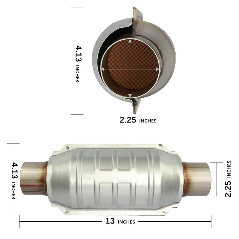 MAYASAFã€2 packã€‘2.25" Inlet/Outlet Universal Catalytic Converter, with O2 Port & Heat Shield (EPA Compliant), 2 pack - Image 3
