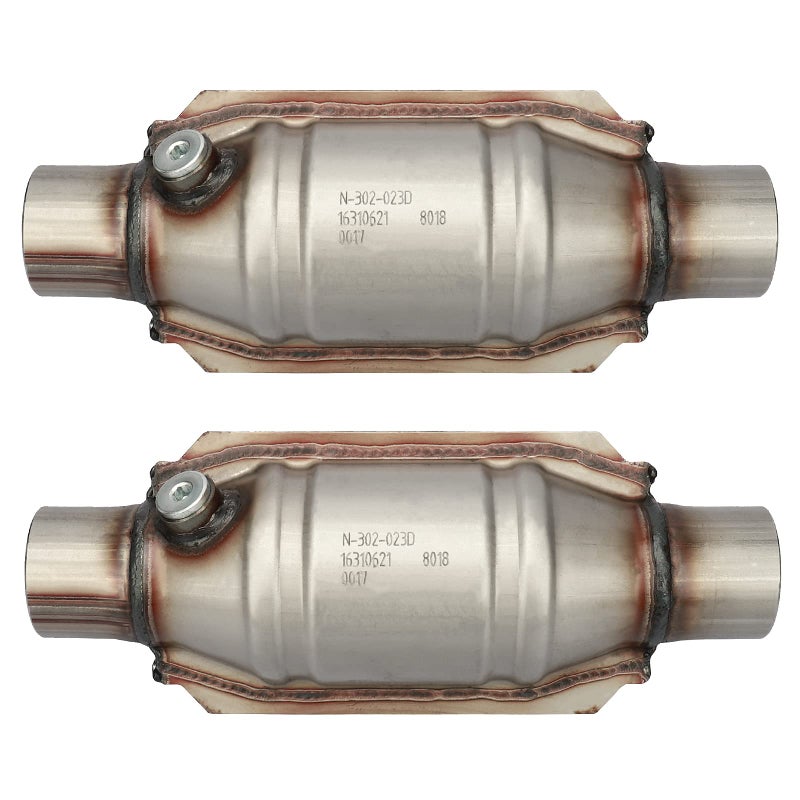 MAYASAFã€2 packã€‘2.25" Inlet/Outlet Universal Catalytic Converter, with O2 Port & Heat Shield (EPA Compliant), 2 pack - Image 1