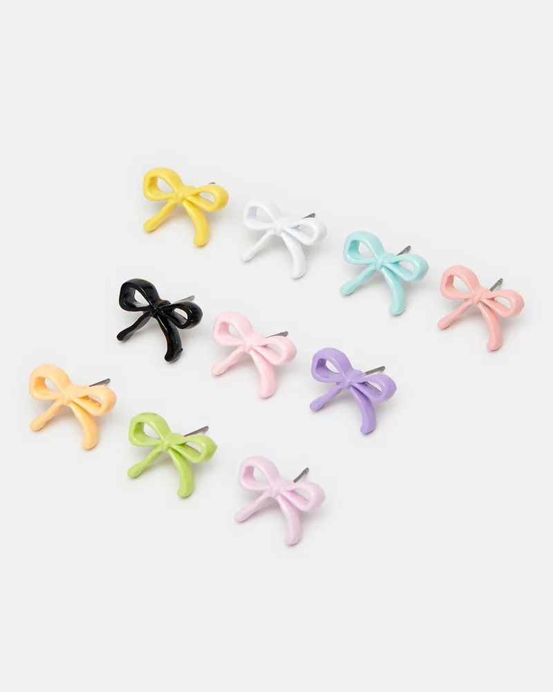 REDTAG Girls Assorted Bow Studs (Pack of 10)