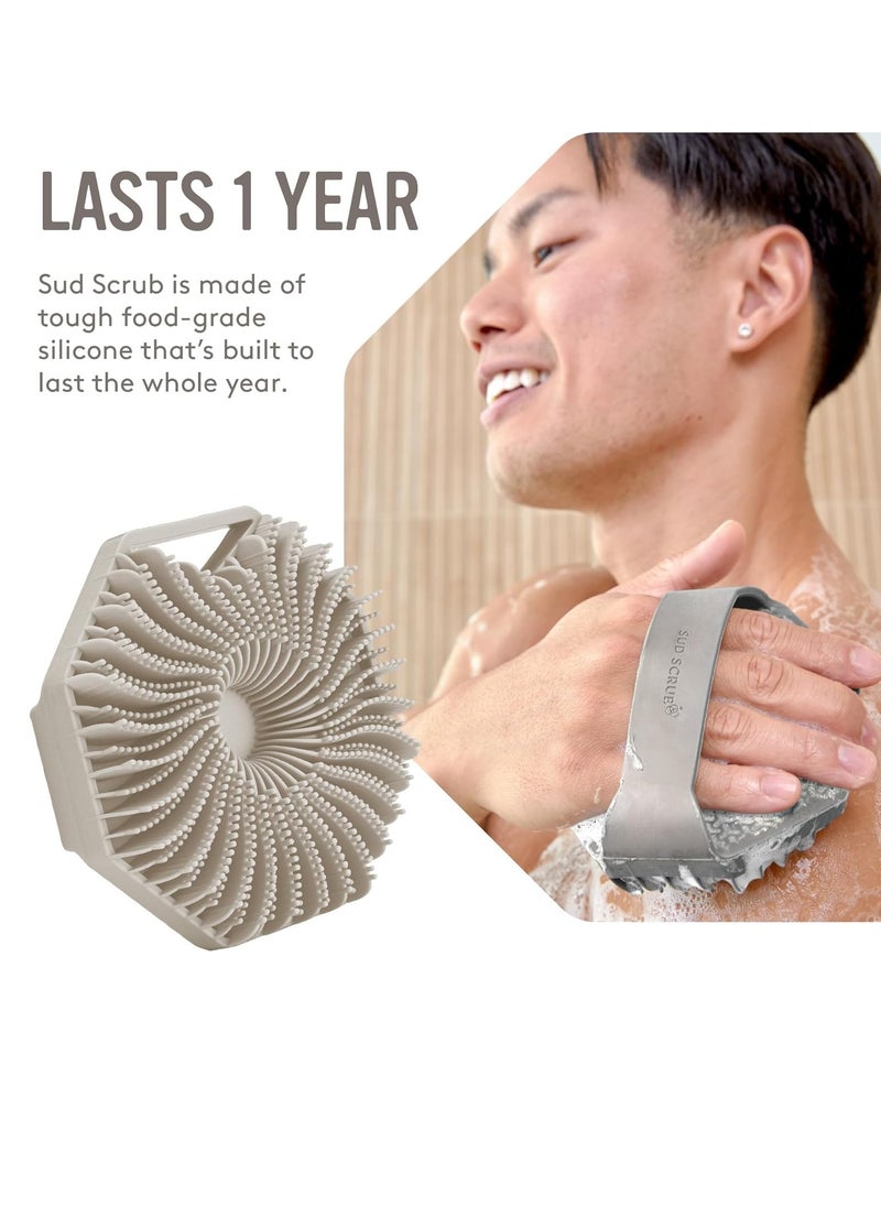 Sud Scrub Sud Scrub® Antimicrobial Silicone Body Scrubber, Exfoliating Body Scrubber for Sensitive Skin, Eco Friendly Shower Scrubber for Body, Silicone Body Brush for Showering, Clay  - Image 4