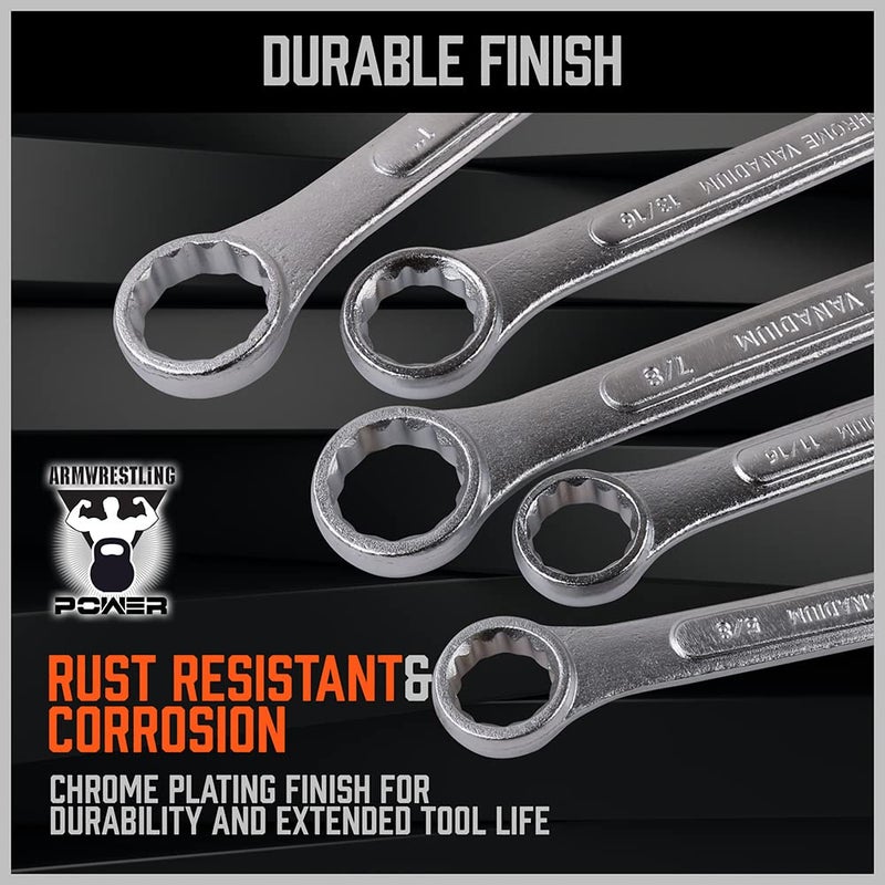 HORUSDY 26-Piece Wrench Set | Combination Wrench Set with Roll-up Pouch | SAE 1/4” - 1” and Metric 8mm - 24mm Wrench Set Metric and Standard - Image 4