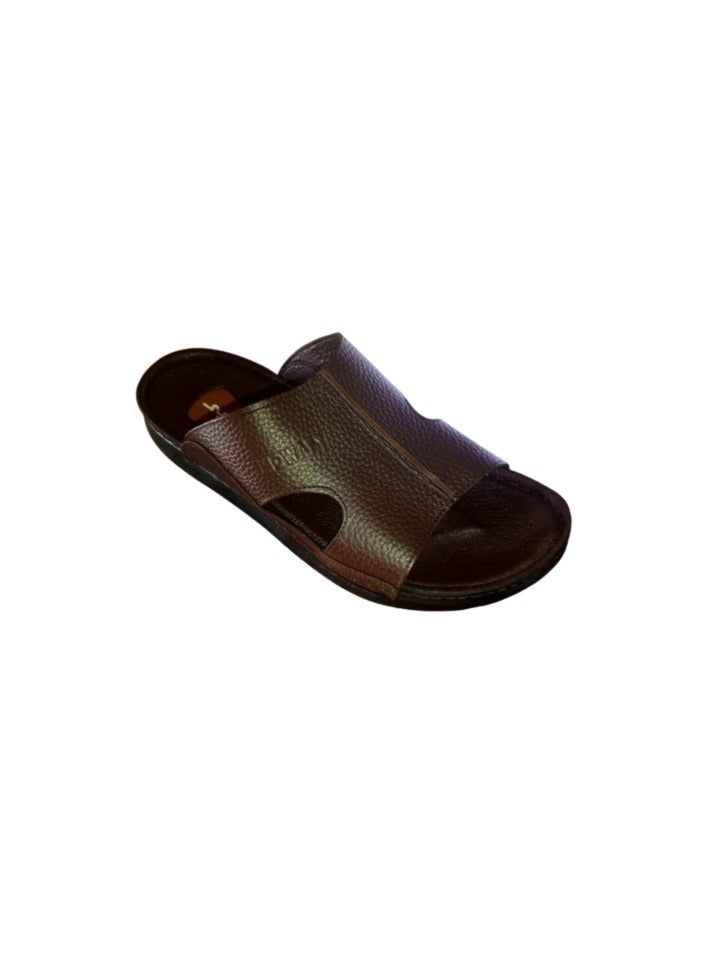 Hand Made Men's Handmade Leather Slippers - Natural Leather, Orthopedic Sole, Comfortable for Long Wear, Suitable for Heel Pain and Diabetics - Brown - Image 1