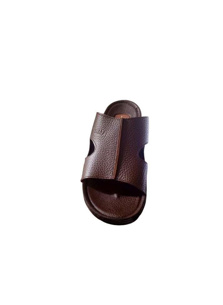 Hand Made Men's Handmade Leather Slippers - Natural Leather, Orthopedic Sole, Comfortable for Long Wear, Suitable for Heel Pain and Diabetics - Brown - Image 2