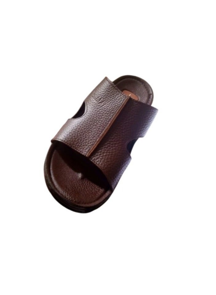 Hand Made Men's Handmade Leather Slippers - Natural Leather, Orthopedic Sole, Comfortable for Long Wear, Suitable for Heel Pain and Diabetics - Brown - Image 3