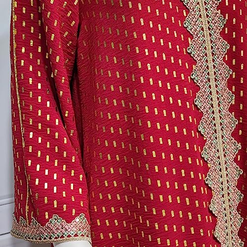 FPOVFPO Womens Muslim Abaya Dress One-Piece V Neck Bronzing Dress Islamic Full Length Kaftan Daily Casual Dress Red - Image 5