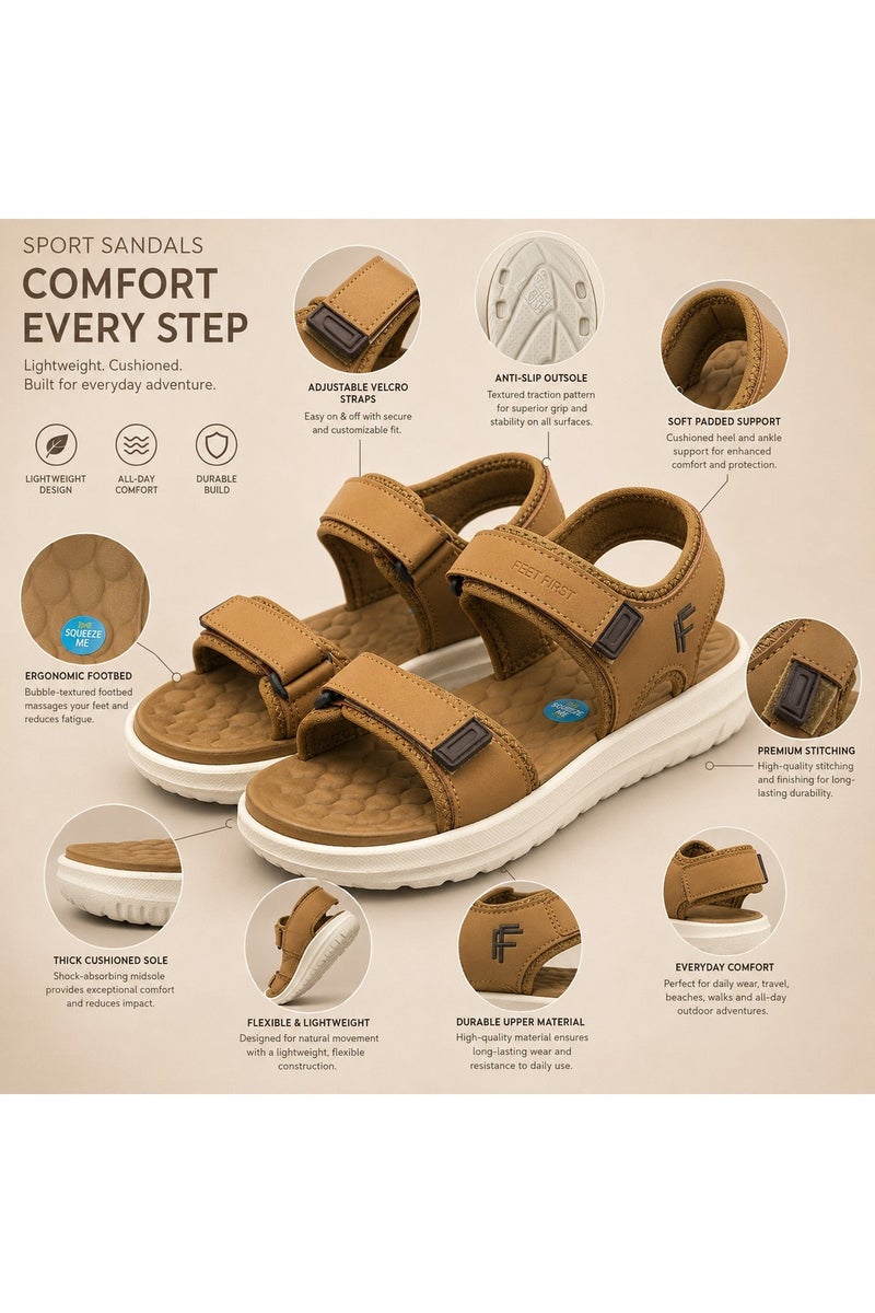 Feet First Men’s Sports Sandals with Adjustable Velcro Straps – Lightweight Comfort Outdoor Walking Sandals - Image 2