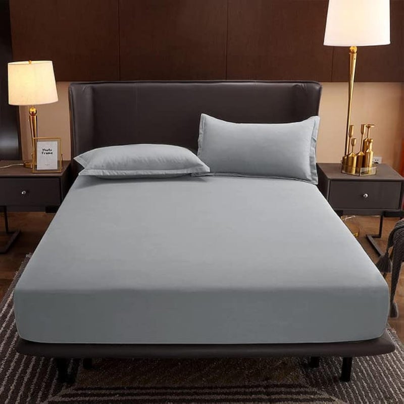 Plain Cotton Hotel Bed Sheet Set (180 * 200+30cm), Grey 3 Pieces