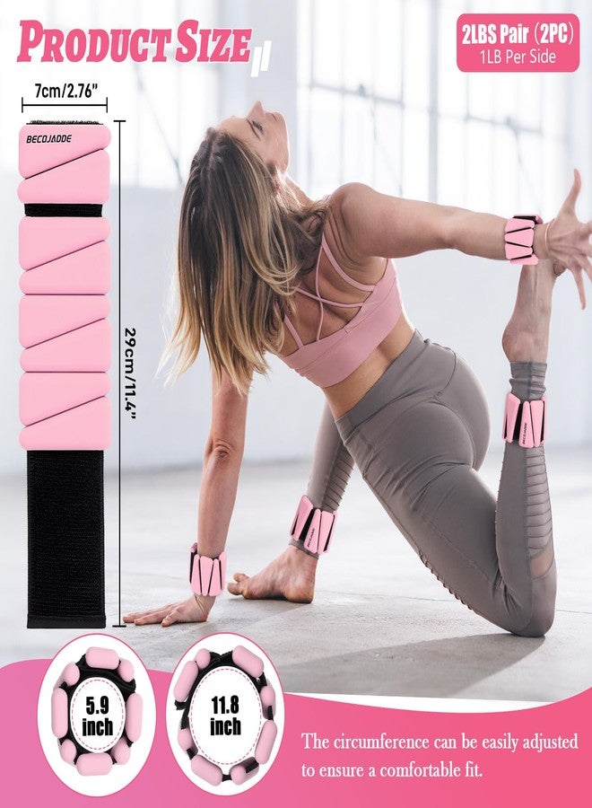 BECOJADDE Ankle Weights Set of 2 (1 lb Each) Adjustable Wrist Weights for Women Men Wearable Arm Leg Weight for Pilates, Running, Walking, Workout, Yoga, Pink - Image 4