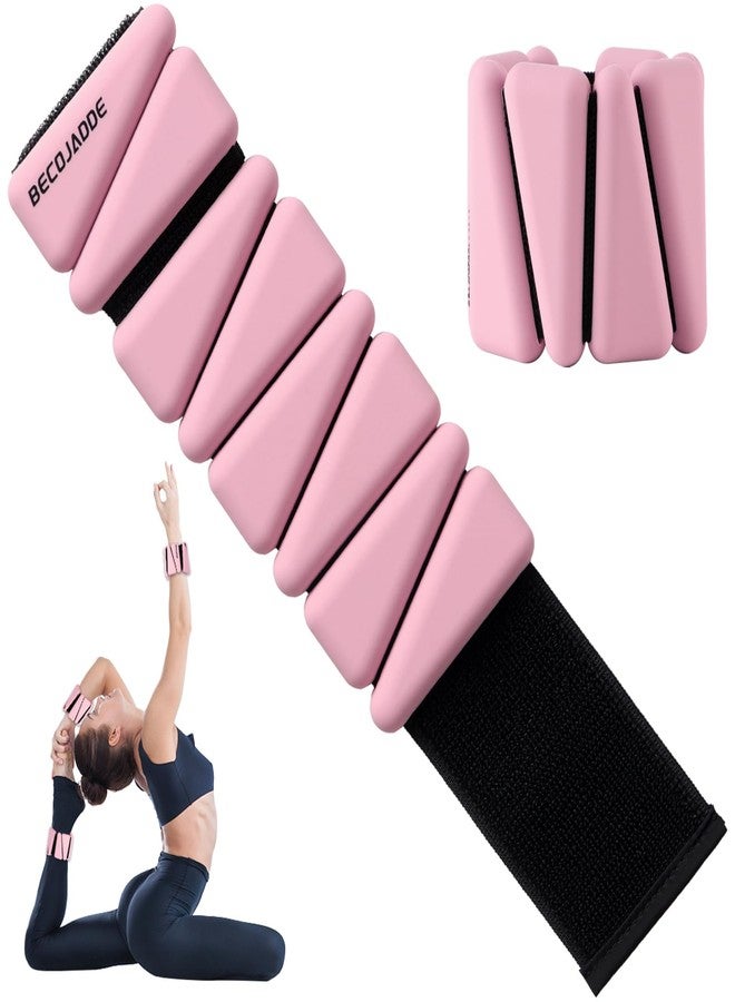 BECOJADDE Ankle Weights Set of 2 (1 lb Each) Adjustable Wrist Weights for Women Men Wearable Arm Leg Weight for Pilates, Running, Walking, Workout, Yoga, Pink - Image 1