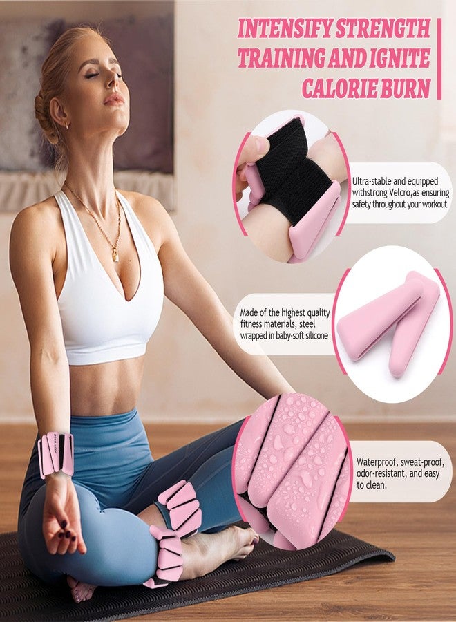 BECOJADDE Ankle Weights Set of 2 (1 lb Each) Adjustable Wrist Weights for Women Men Wearable Arm Leg Weight for Pilates, Running, Walking, Workout, Yoga, Pink - Image 3