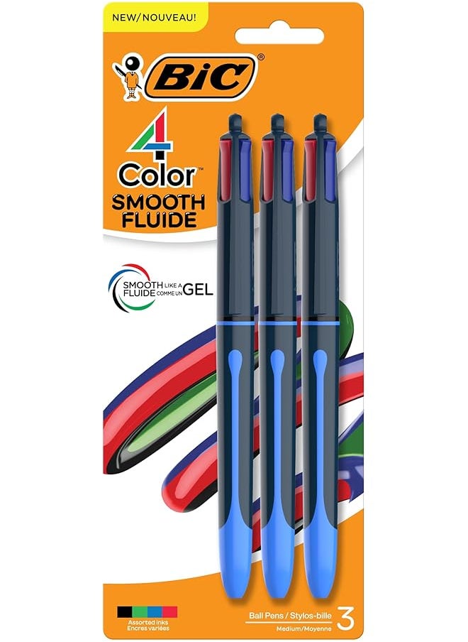 Bic - 4 Color Smooth Retractable Ballpoint Pens Medium Point 1.0Mm 3 Count Pack Colored Pens With Long Lasting Ink - Image 1