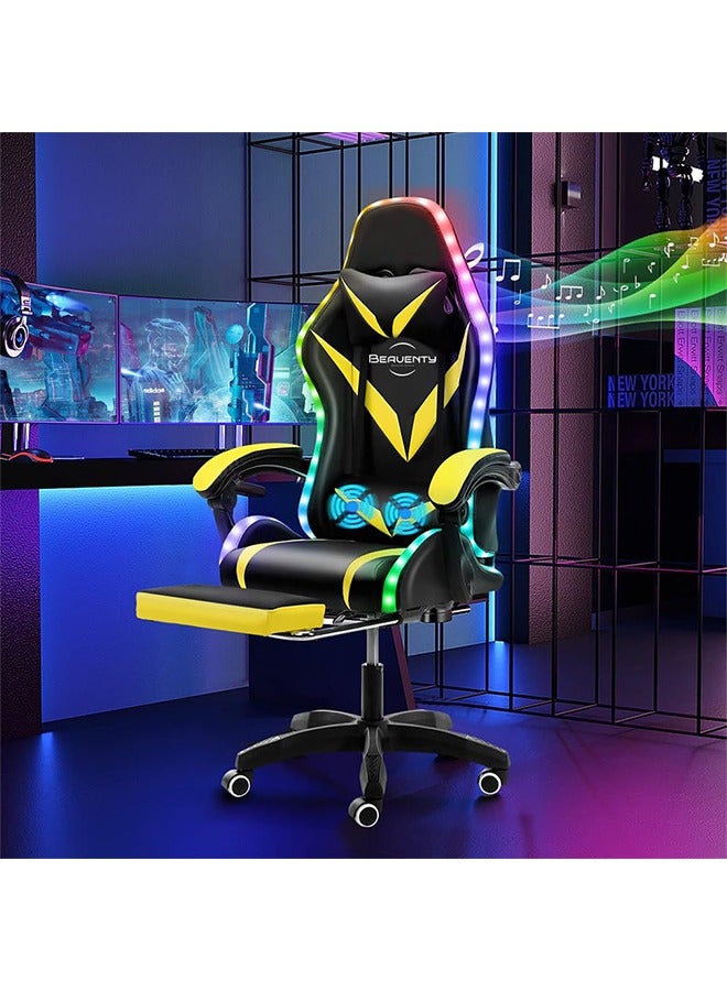 NIBEMINENT Gaming Chair with Bluetooth Speakers and RGB LED Lights, Ergonomic Massage Video Game Chair, Computer Chair with Footrest, High Back Desk Chair with Lumbar Support  - Image 2