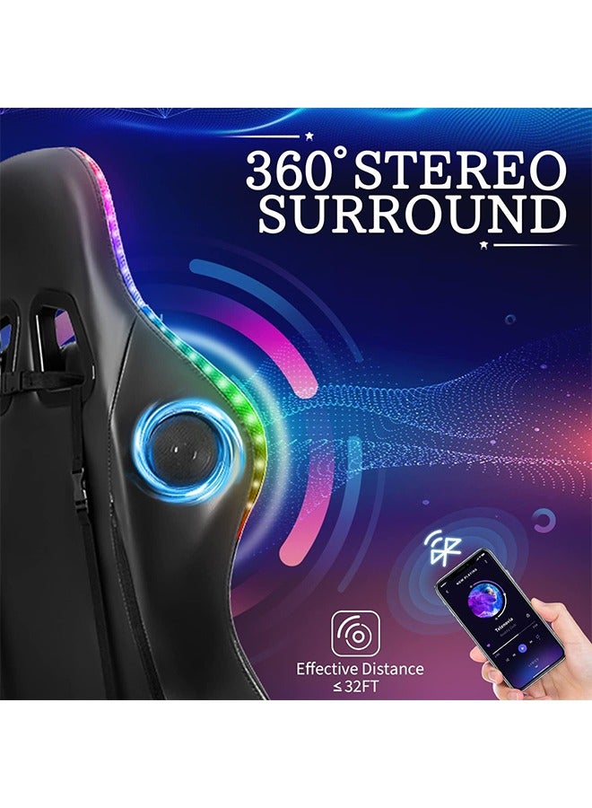 NIBEMINENT Gaming Chair with Bluetooth Speakers and RGB LED Lights, Ergonomic Massage Video Game Chair, Computer Chair with Footrest, High Back Desk Chair with Lumbar Support  - Image 4