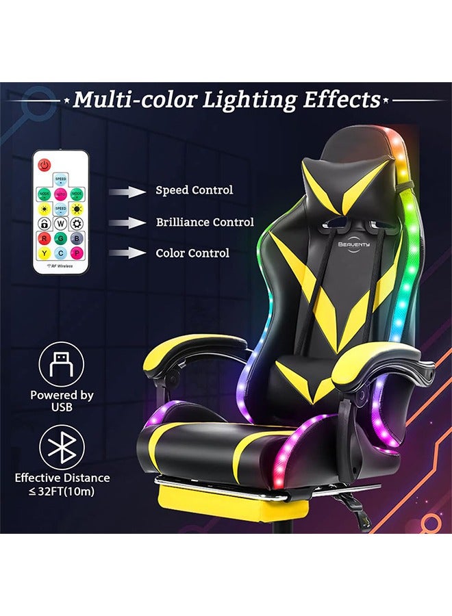 NIBEMINENT Gaming Chair with Bluetooth Speakers and RGB LED Lights, Ergonomic Massage Video Game Chair, Computer Chair with Footrest, High Back Desk Chair with Lumbar Support  - Image 5