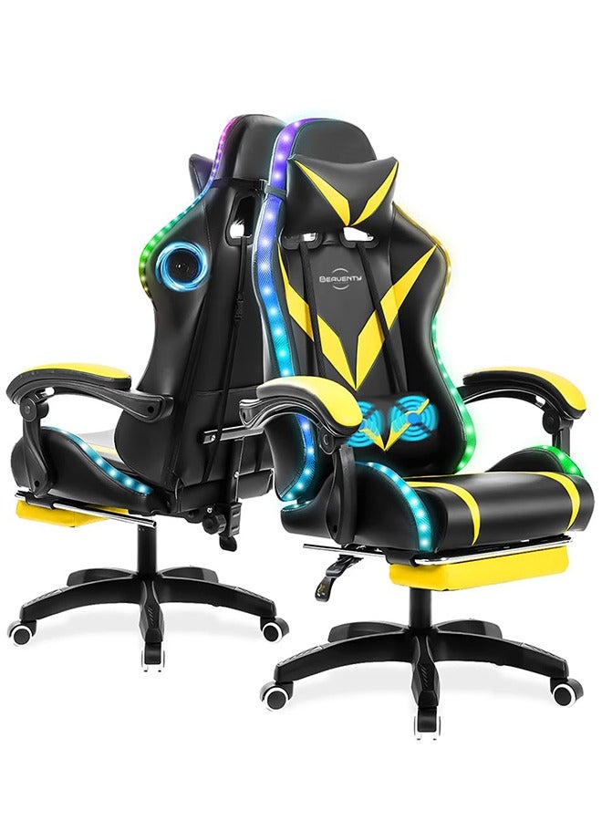 NIBEMINENT Gaming Chair with Bluetooth Speakers and RGB LED Lights, Ergonomic Massage Video Game Chair, Computer Chair with Footrest, High Back Desk Chair with Lumbar Support  - Image 1