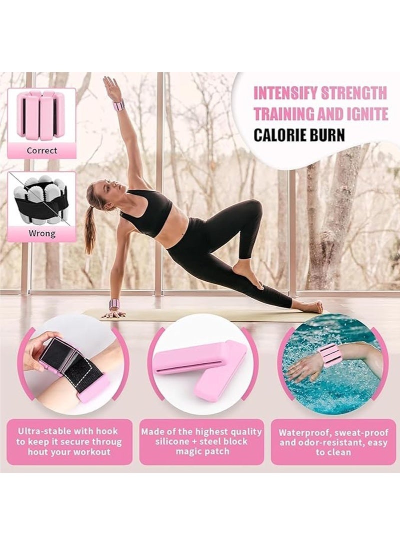 Bukela 2 Packs Ankle Weights, Wrist and Ankle Weights Sets, Portable Wrist Weight Cuffs for Home and Office, Walking, Yoga, Dance, Barre, Gym(1 Lbs Pink) - Image 2
