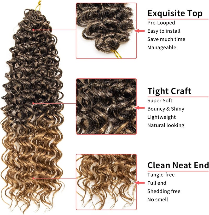 QRHSUKA شعر محبوك بنمط GoGo Curl للنساء السود، بتموجات مائية وشعر بشري مموج، إضافات شعر صناعية (طول 22 بوصة، عبوة تحتوي على 6 قطعات)، اللون T1B/27 - Image 4