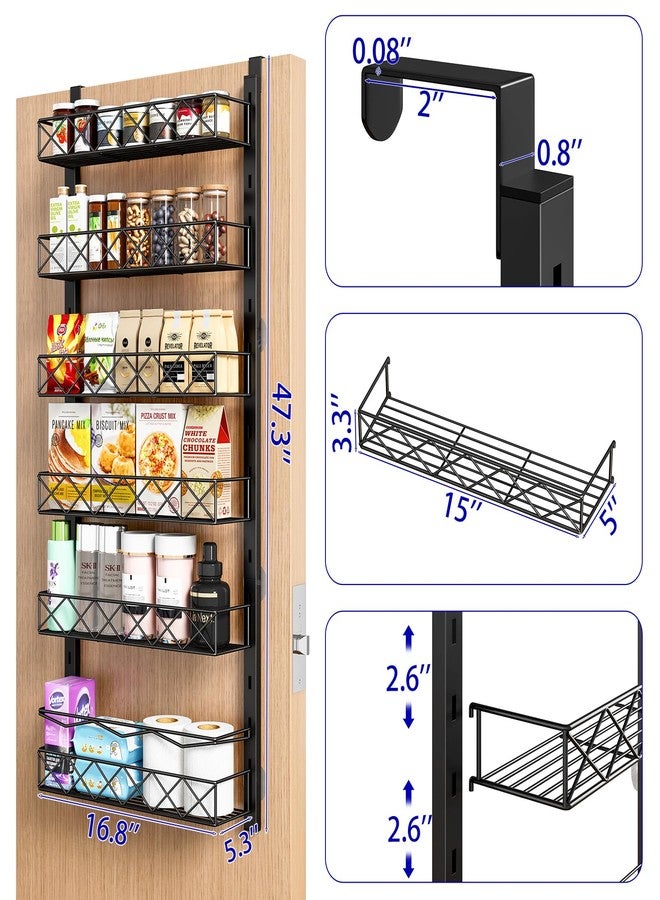 MIAOLI Over the Door Organizer, Black 6-Tier Pantry Door Organizer with Adjustable Basket, Hanging Spice Rack Cabinet Door Shelves, Laundry Room Organization and Storage - Image 2