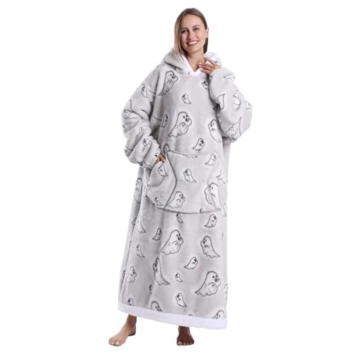 Capecage Blanket Hoodie Long Hooded Blanket Sweatshirt as Birthday Gifts for Women Men Long Wearable Blanket for Women Men Ghost - Image 1