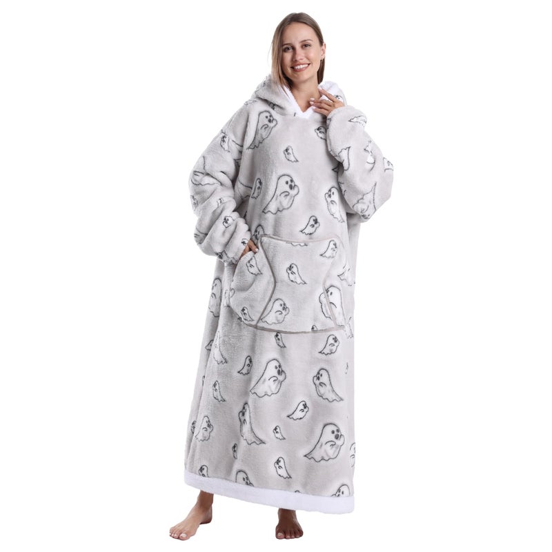 Capecage Blanket Hoodie Long Hooded Blanket Sweatshirt as Birthday Gifts for Women Men Long Wearable Blanket for Women Men Ghost - Image 2