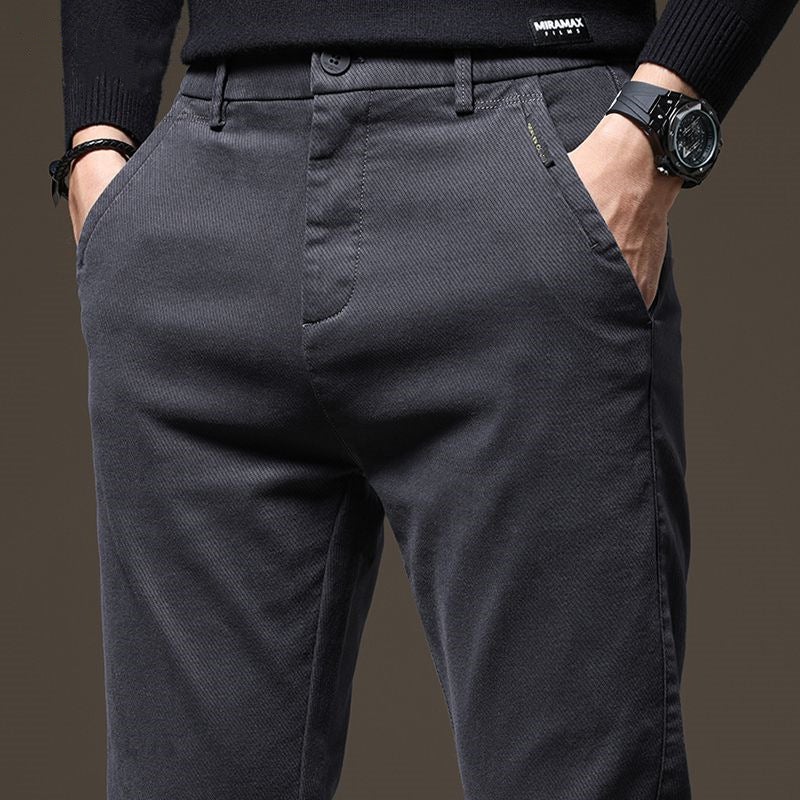 2023 Mens Thick Casual Pants Winter Elastic Straight-Fit Black  - Image 2