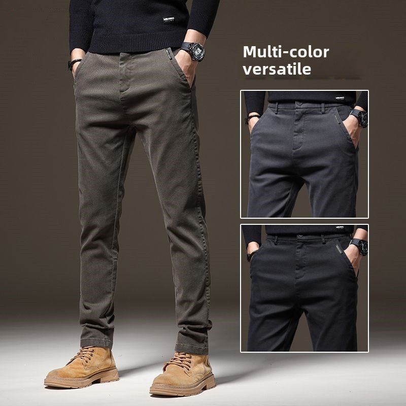 2023 Mens Thick Casual Pants Winter Elastic Straight-Fit Black  - Image 5