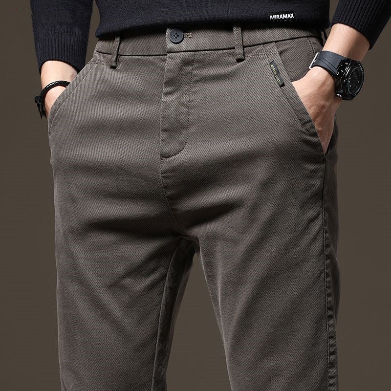 2023 Mens Thick Casual Pants Winter Elastic Straight-Fit Black  - Image 3