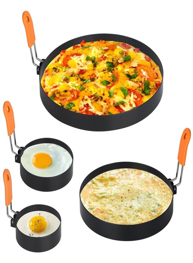 Hhyn Egg Rings for Griddle Frying Eggs Upgraded 4 Packs, Pancake Shapers with Orange Silicone Handle Non-stick Egg Molds for cooking Breakfast Omelette Sandwiches (3", 3.5", 6", 8") - Image 1