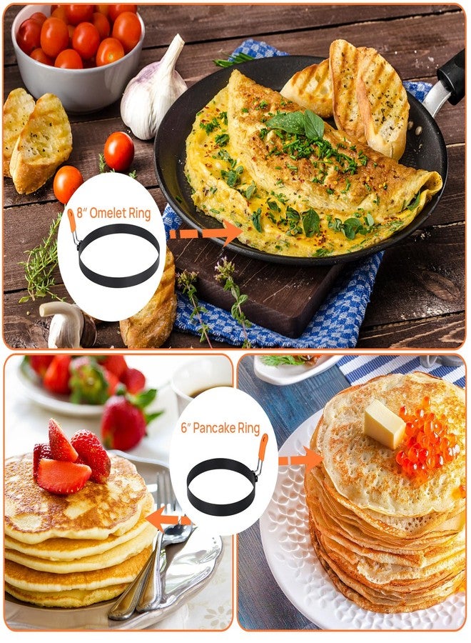 Hhyn Egg Rings for Griddle Frying Eggs Upgraded 4 Packs, Pancake Shapers with Orange Silicone Handle Non-stick Egg Molds for cooking Breakfast Omelette Sandwiches (3", 3.5", 6", 8") - Image 4