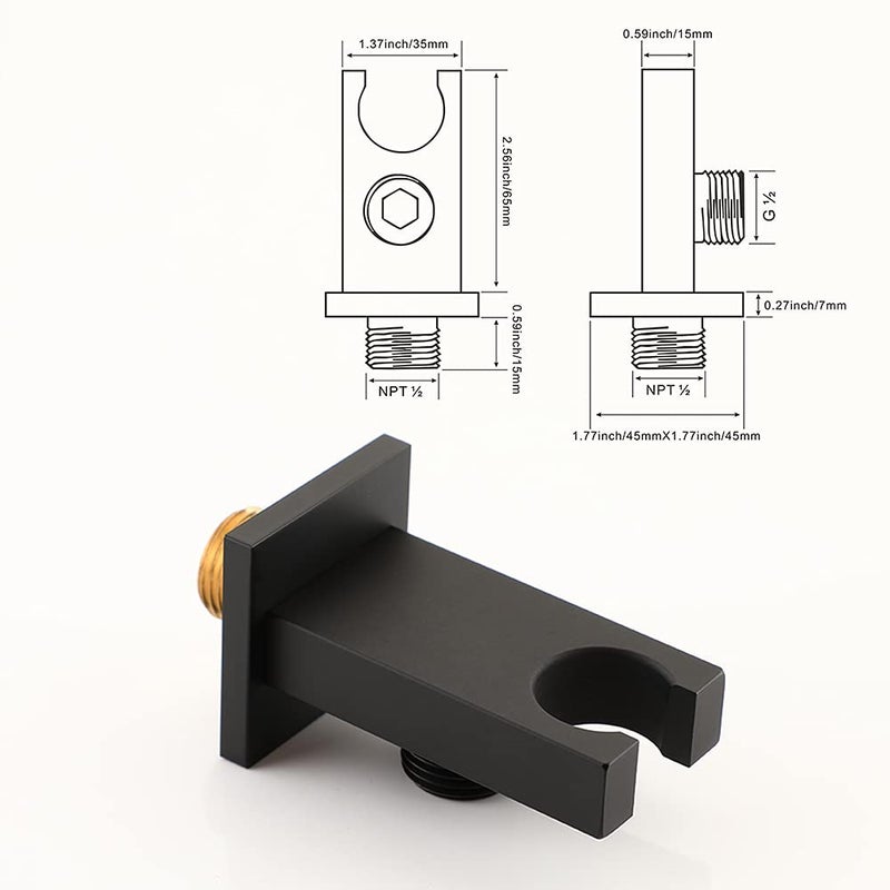 Asyas Solid Brass High Pressure Hand Held Shower Square Sprayer Head with Fixed Elbow Wall Connector Shower Holder and Hose Set Matte Black - Image 5